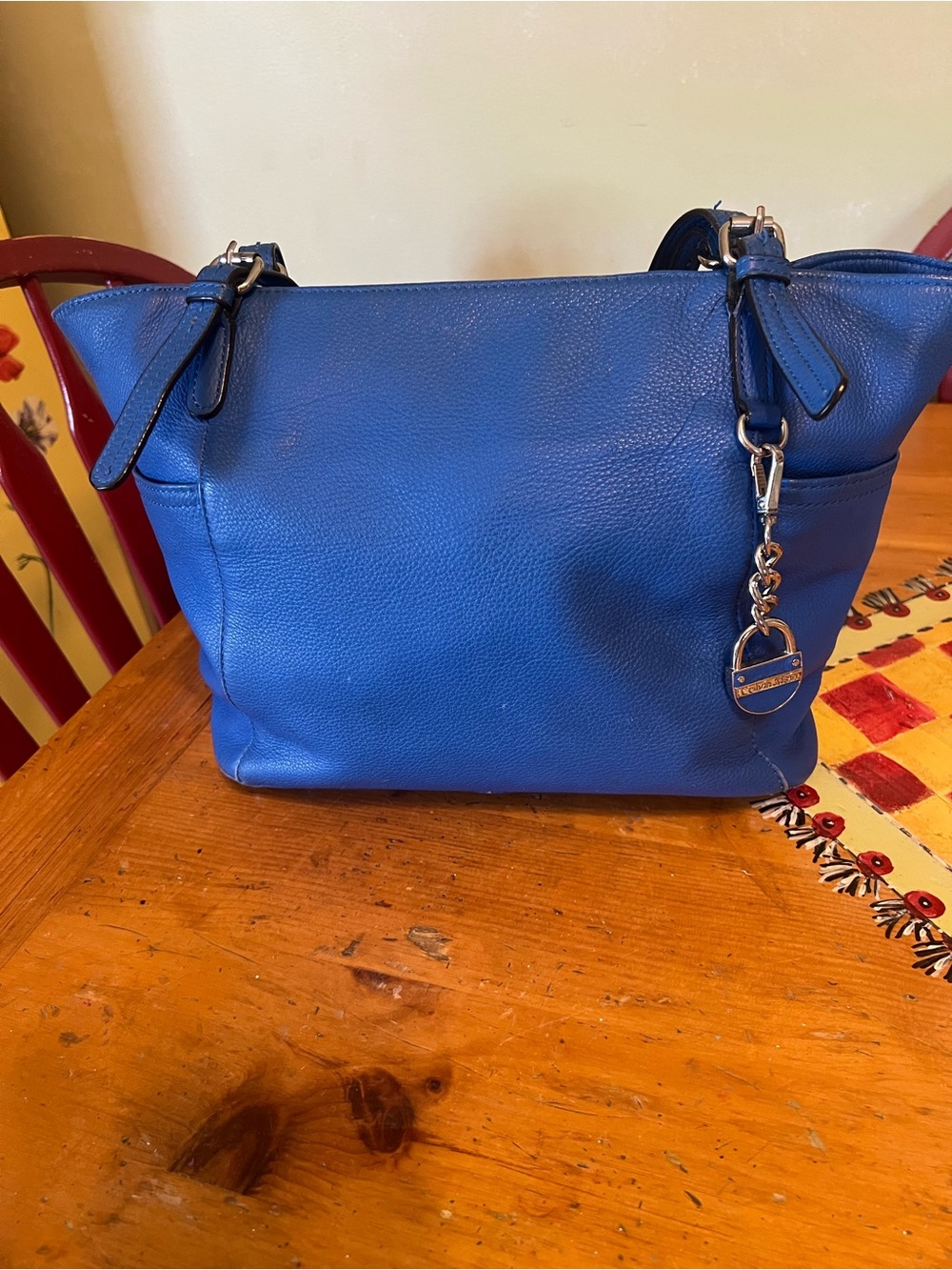Calvin Klein Royal Blue Pebbled Leather Shoulder Bag